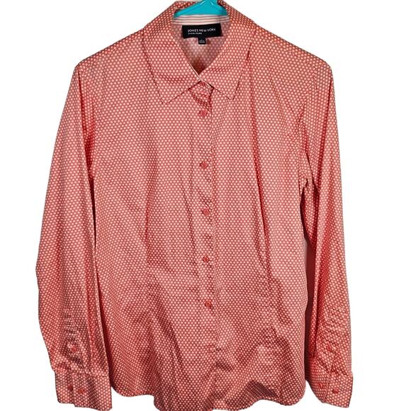 Jones New York Signature Polka Dot Collared Button Front Blouse Size Large EUC - Picture 1 of 6